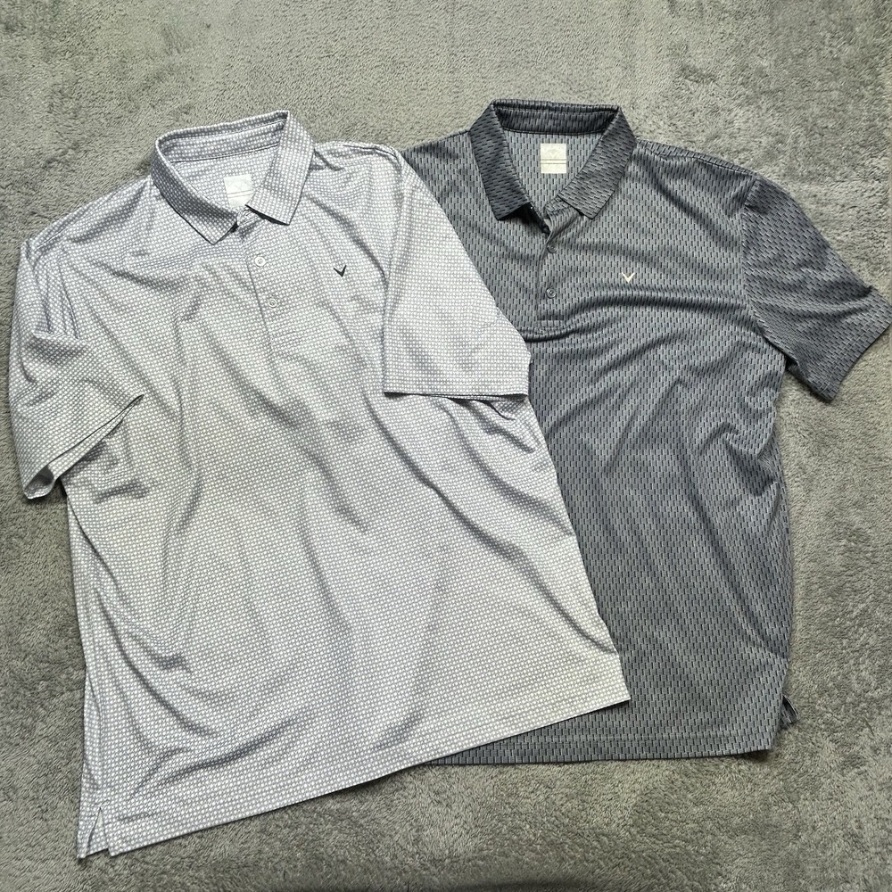 Callaway Polo Shirts Men's XL Gray Blue Golf Performance Stretch Opti-Dry -LOT 2